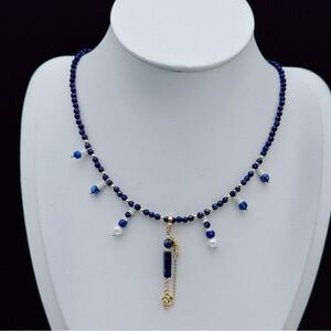 X788 Handmade Freshwater Pearl Lapis Necklace